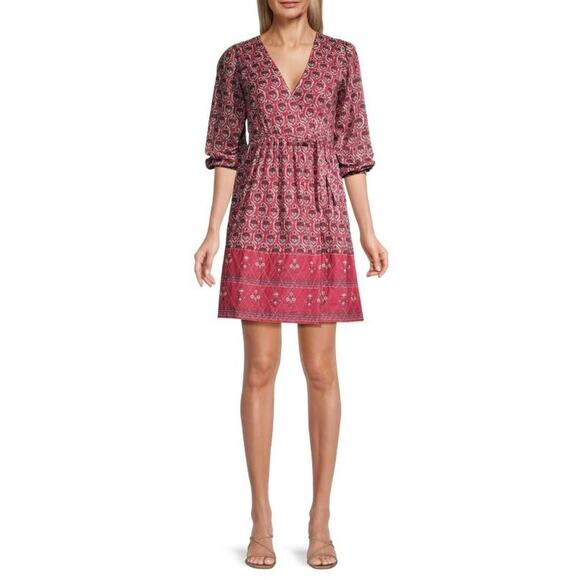 New Anthropologie Ro's Garden Drew Purple Geometric Cotton Mini Wrap Dress Large - Picture 1 of 12